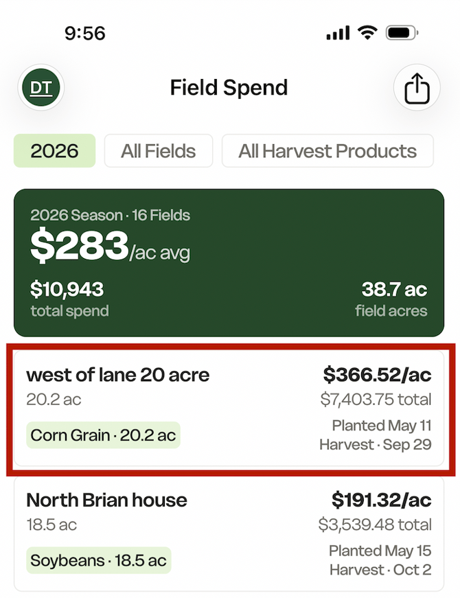 Field Spend - Field Selection