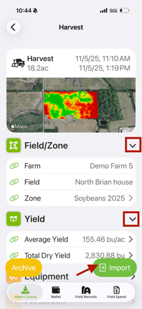 Mobile - Import Harvest Record