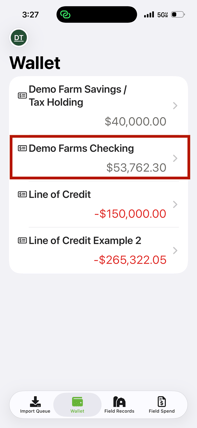 Mobile - Wallet - Choose Acct.