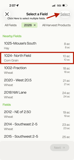 mobile - select field for harvest task-1