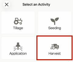 mobile - select harvest activity type